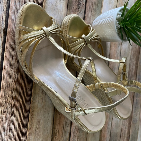 Colin Stuart Gold Metallic Wedge Sandals Size 10B - Picture 5 of 9